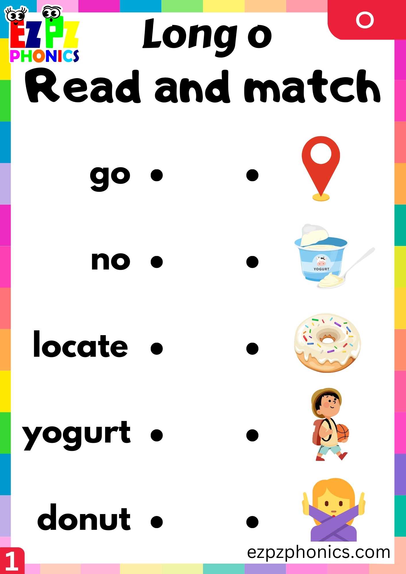 Group1 O Words Read And Match Long O Phonics Worksheet
